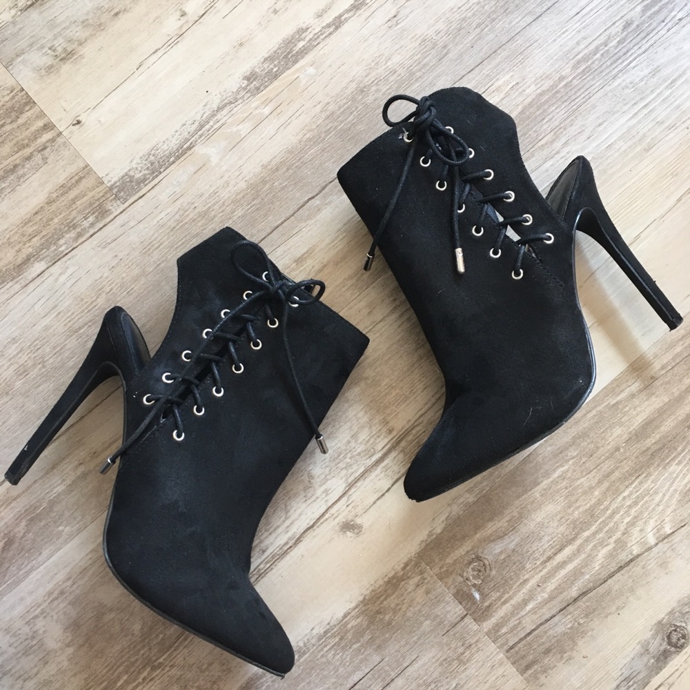 Lace Up Black Stiletto Booties